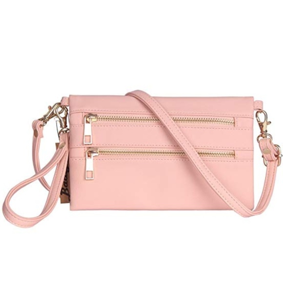 Handbags - NWT Blush Pink Foldover Crossbody Zipper Bag